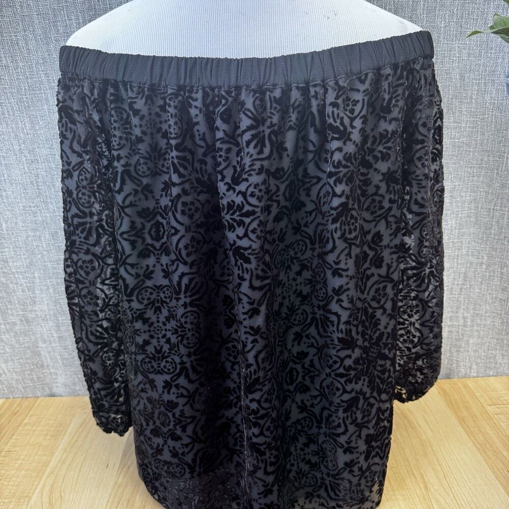 Jessica Simpson Black Velvet Burnout Off-the-Shoulder Top Sz Medium Boho Goth